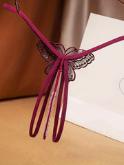 Butterfly Embroidery Thongs with Faux Pearl Panties