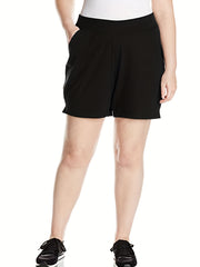 Solid High Rise Stretch Shorts With Pockets