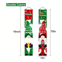 Christmas Hanging Banner Porch Sign - Santa Claus Snow Cap Gift Banner