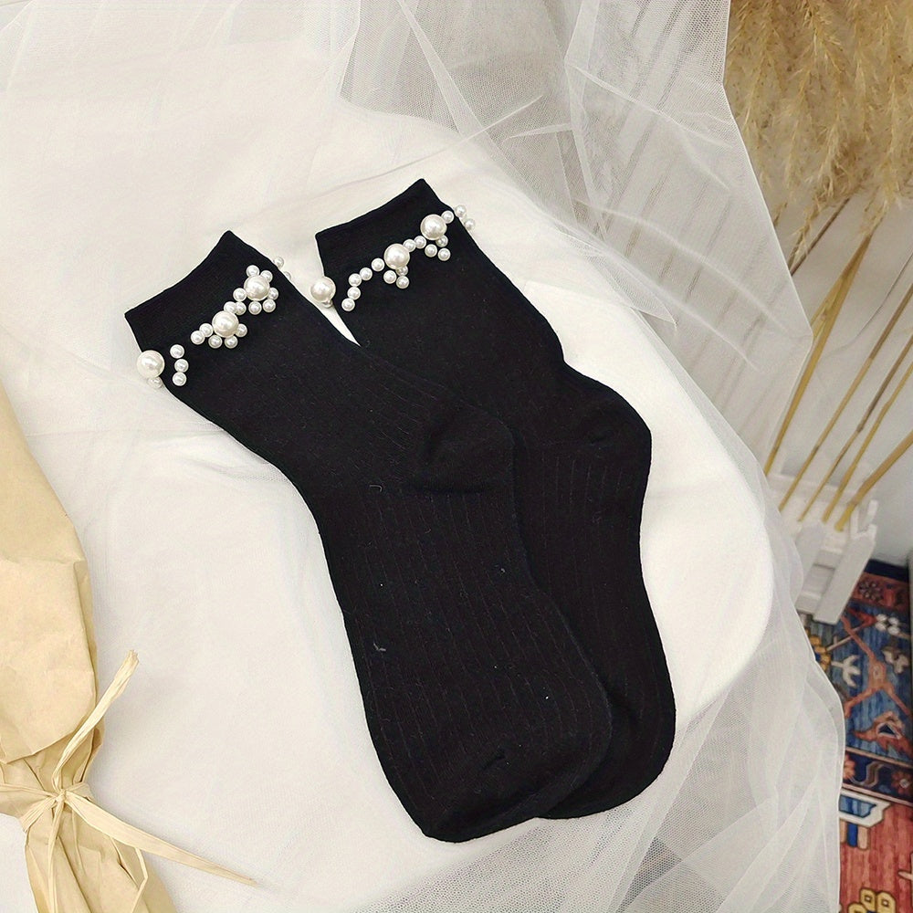 Faux Pearl Decor Socks Sweet & All match Women's Stockings