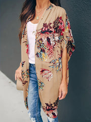 Floral Print Ruched Sleeve Cover Up Cardigan