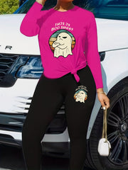 Women's Plus Size Ghost Print Top & Leggings Outfit Set