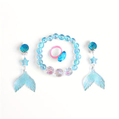 Little Mermaid Jewelry Set: Earrings, Ring & Bracelet x4