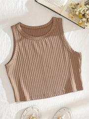 Ribbed Knit Summer Crop Top Y2K Sleeveless Solid Casual Top Women's Clothing