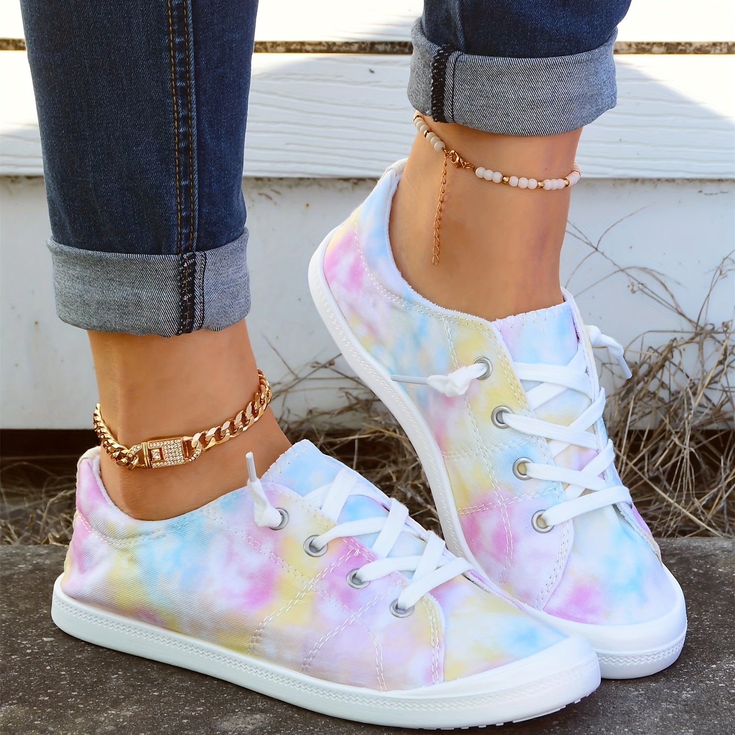 Tie Dye Low Top Lace Up Canvas Shoes