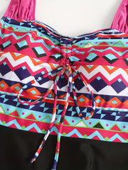 Boho Tankini Set Women's Plus Tribal Print Tankini Two Piece Set