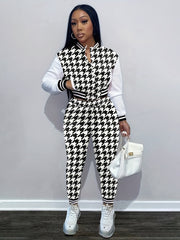 Houndstooth Crop Coat & Jogger Pants Set