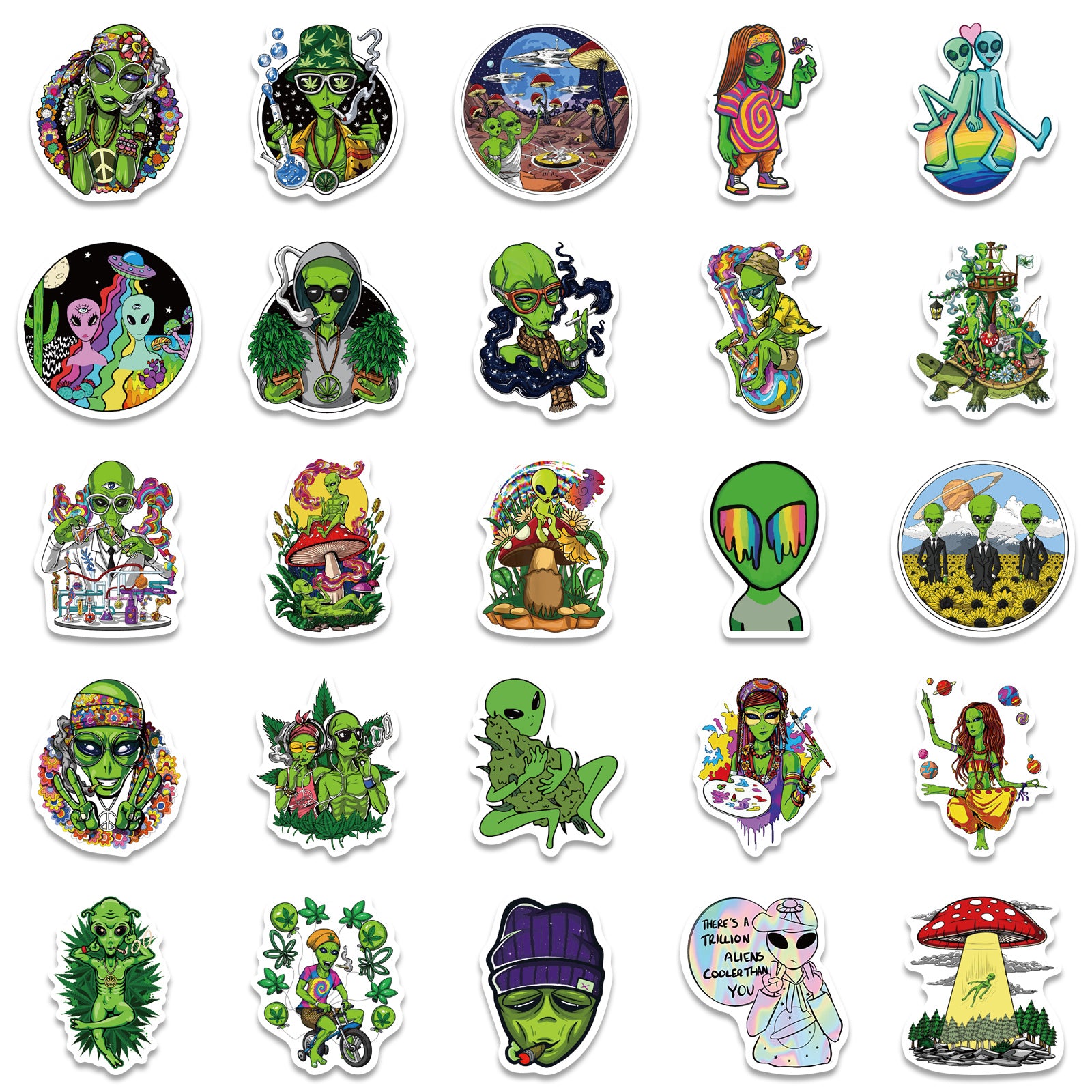 50 Alien PVC Graffiti Cartoon Waterproof Stickers for Phone Luggage Notebook