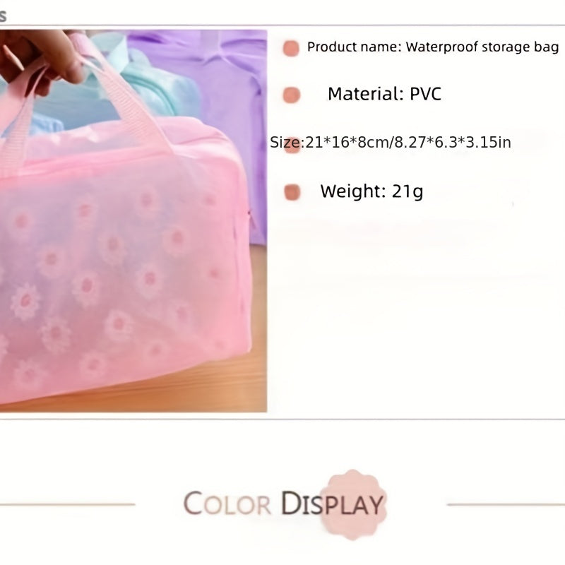Floral PVC Waterproof Makeup Bag with Handle