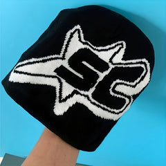 Y2K Hip Hop Knit Beanie Letter Jacquard Unisex Warm Hat Cap
