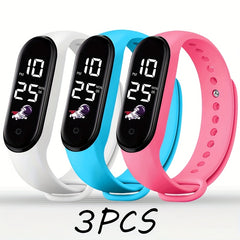 3pcs Astronaut Series Electronic Watch Set Digital Bracelet Durable TPU Strap