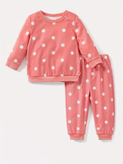 Baby Dotted Print Sweatshirt Pants Set Fall Winter Loungewear Set