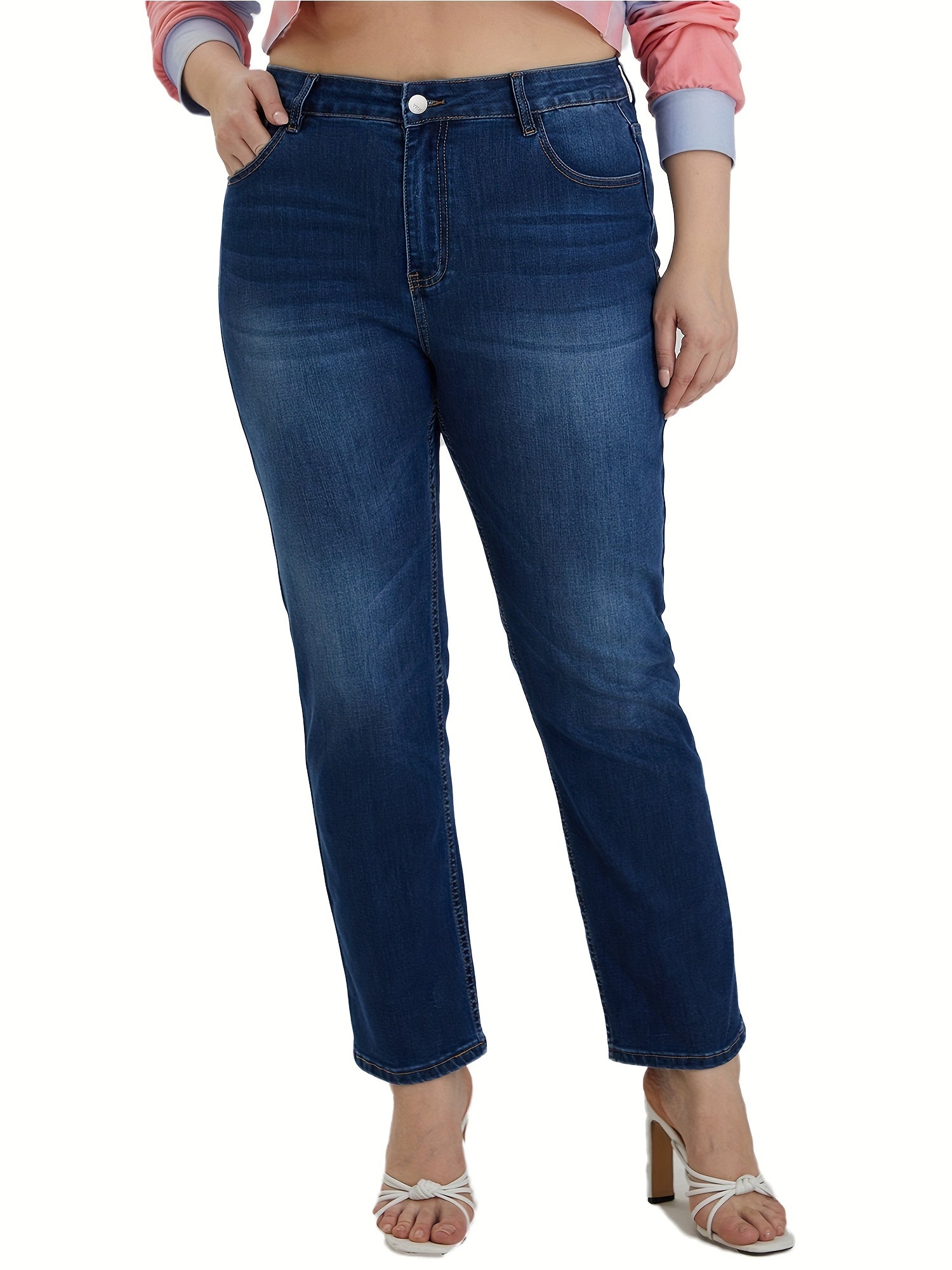Washed High Rise Straight Leg Jeans