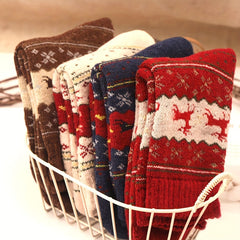 Elk Print Thickened Socks Warm Christmas Mid Tube Women's Stockings