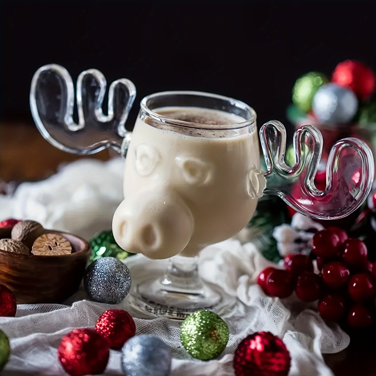 1pc Reindeer Wine Glass 240ml 8.4oz Clear Christmas Decorations