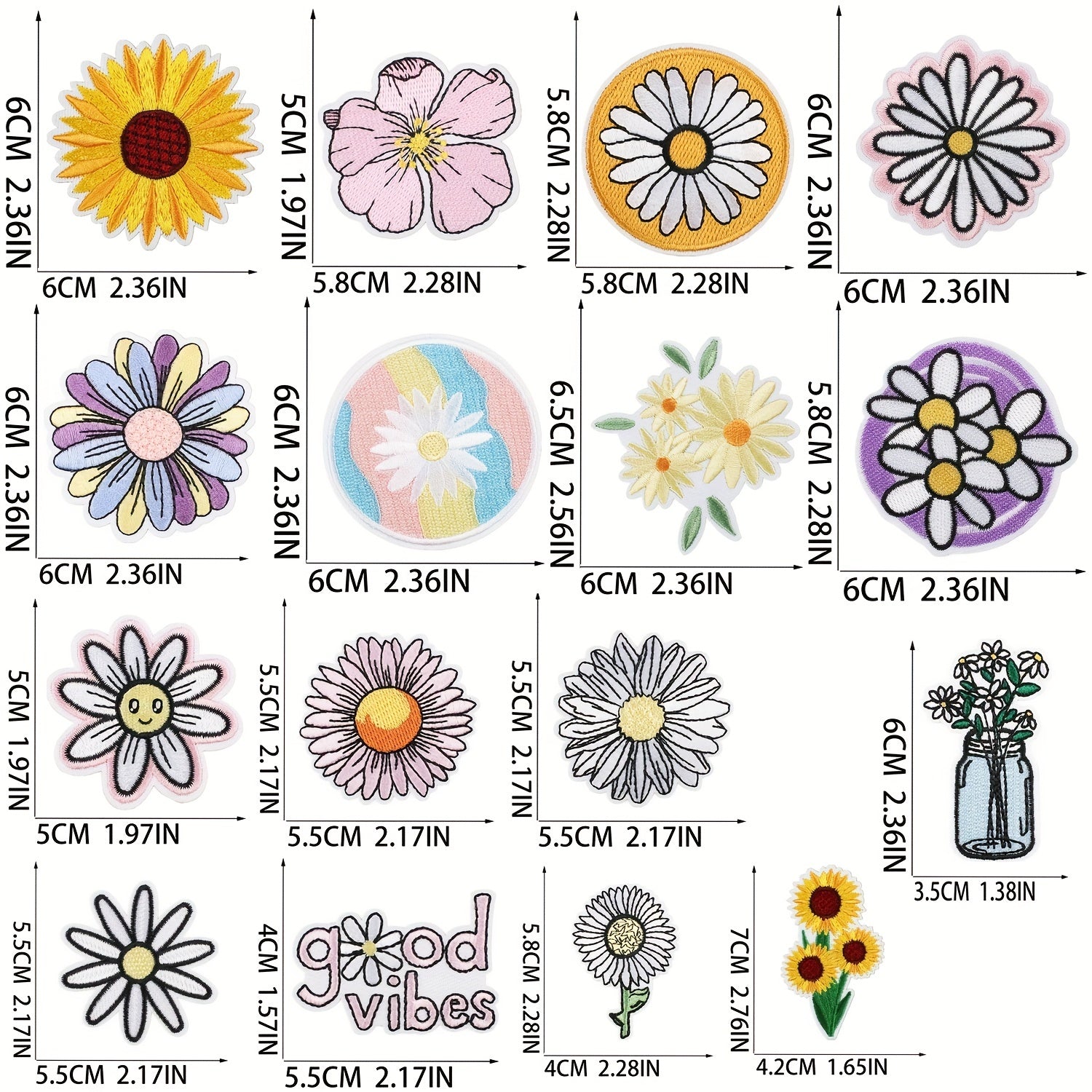 16pcs Embroidered Cloth Bag Patches - Colorful Hot Transfer Printing