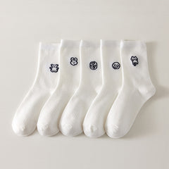 5 Pairs Cartoon Animal Essential Socks Women's Mid Tube Socks