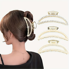 Moon Rhinestone Faux Pearl Hair Clips Claw Ponytail Buckle