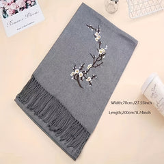 Plum Embroidered Cashmere Scarf Large Blanket Scarf Shawl Outdoor