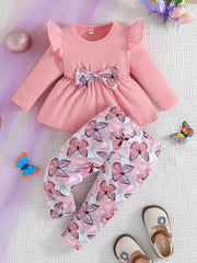 Baby Girls Bow Romper Butterfly Print Pants 2pcs Set