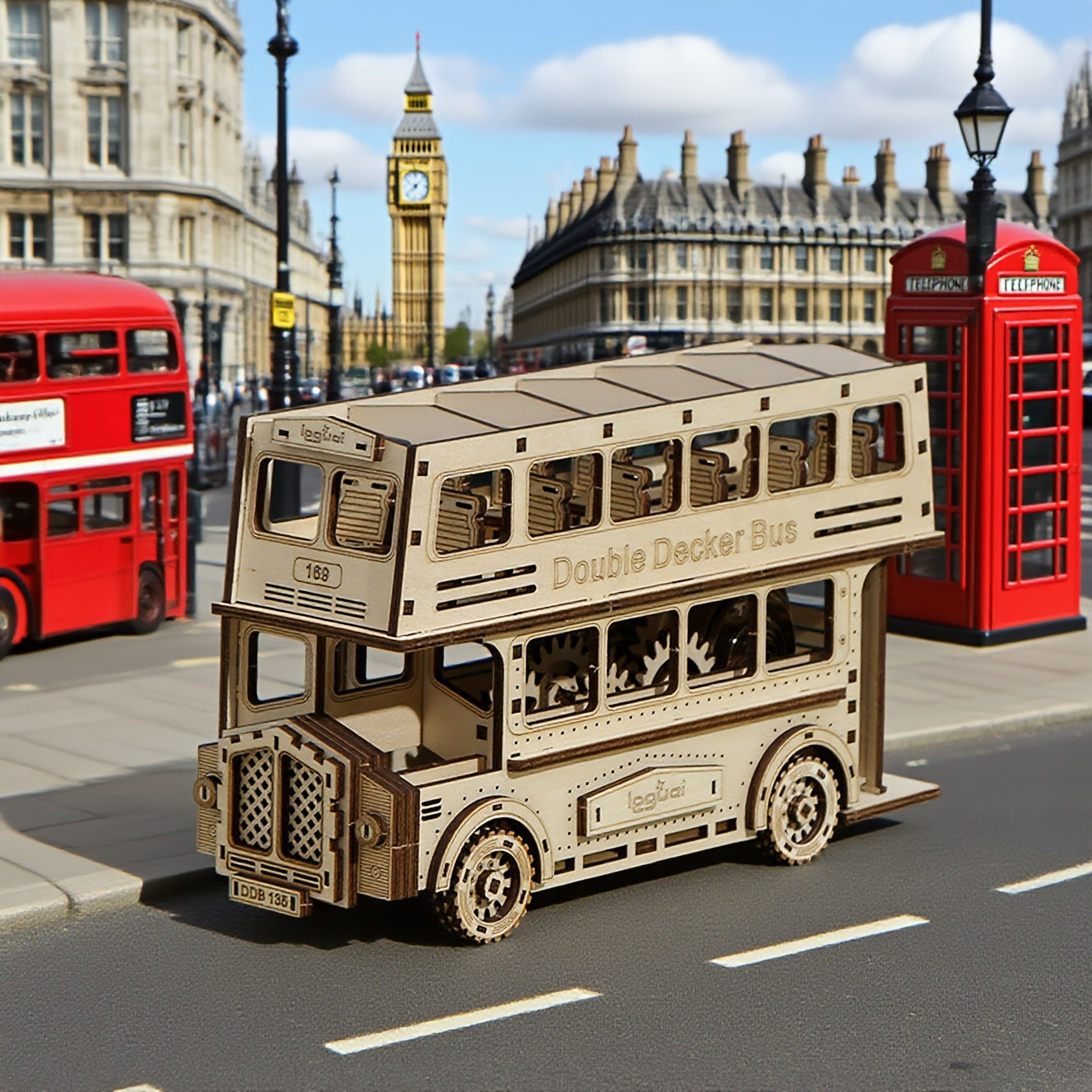 Educational 3D Wooden Puzzle Toy Double Decker Bus