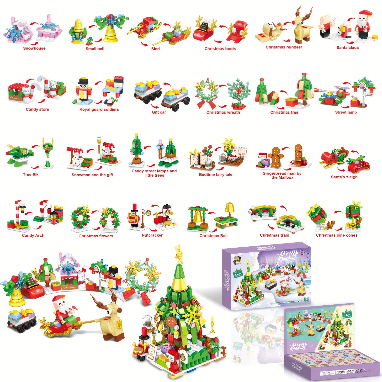 Advent Calendar Christmas Countdown Box 24 Mini Buildable Holiday Models Ages 6