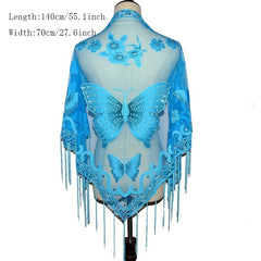 Tassel Butterfly Print Shawl Triangular Scarf for Women
