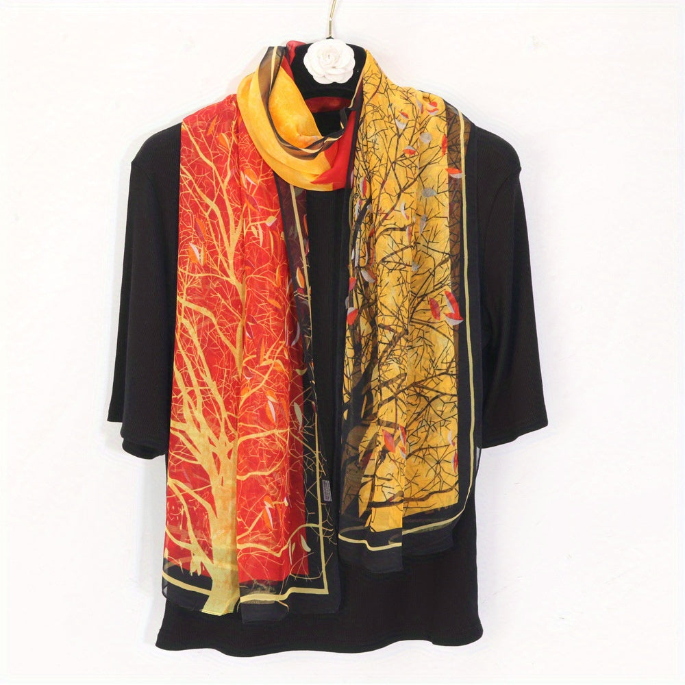 Satin Scarf Silk Soft Shawl Summer Breathable Sunscreen Wrap Vintage Printed Hea