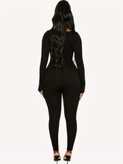 Long Sleeve Slimming Yoga Jumpsuit Mid Stretch Slim Fit Yoga Bodysuit