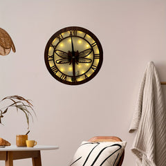 Dragonfly Wooden Clock with LED Light Control