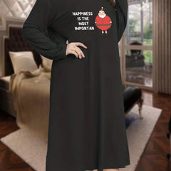 Christmas Nightdress Santa & Letter Print Long Sleeve Round Neck