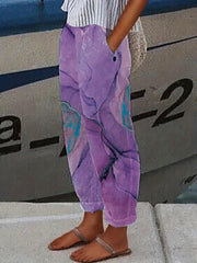 Graphic Print Dual Pockets Loose Pants Casual Comfy Pants