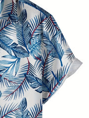 Men's Leaf Print Short Sleeve Hawaii Shirt Button Up Regular Fit
