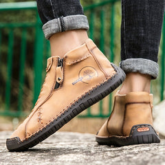 Men's Stitched Zipper Decor Boots Wear resistant Non Slip Outdoor Casual