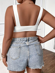 Plus Size Textured Deep V-Neck Bikini Crop Top