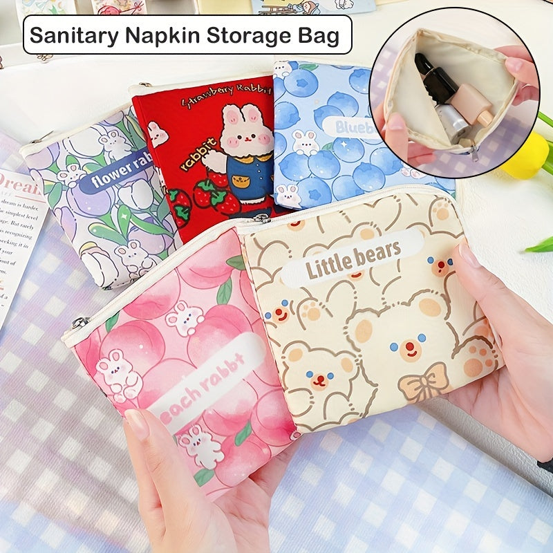 2 Pcs Cartoon Zipper Storage Bag Portable Sanitary Napkin Bag