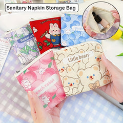 2 Pcs Cartoon Zipper Storage Bag Portable Sanitary Napkin Bag