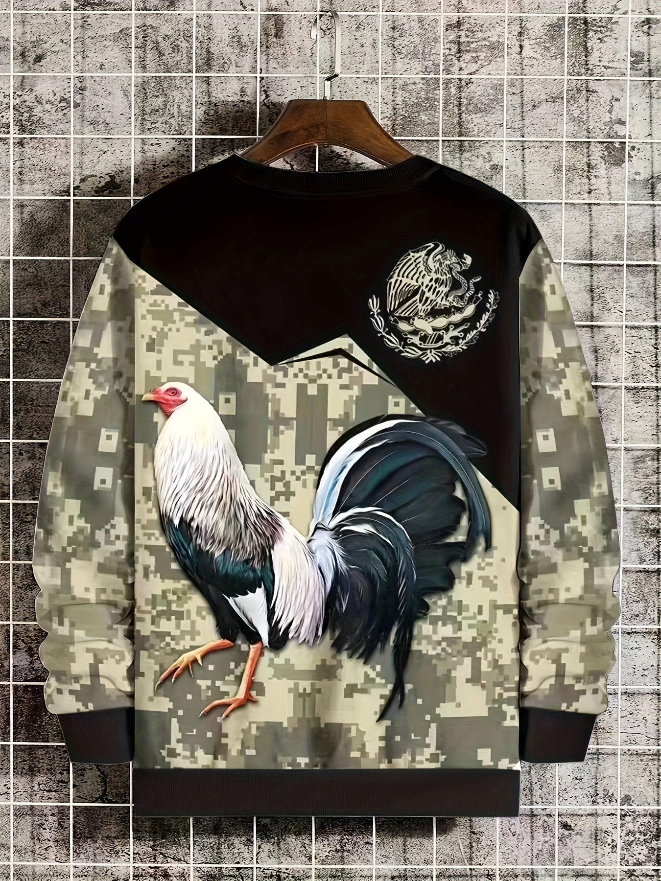 Mexico Rooster Print Men's Graphic Sweatshirt for Winter