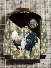 Mexico Rooster Print Men's Graphic Sweatshirt for Winter