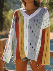 Colorful Striped V Neck Pullover Jumper