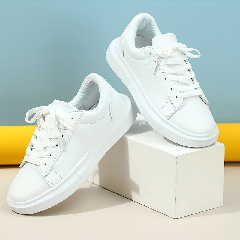 Minimalist Solid Sneakers Low Lace Up Round Toe Thick Bottom Shoes