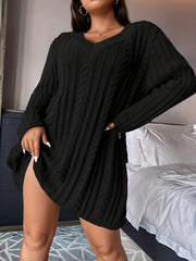 Cable Long Sleeve V Neck Sweater Dress