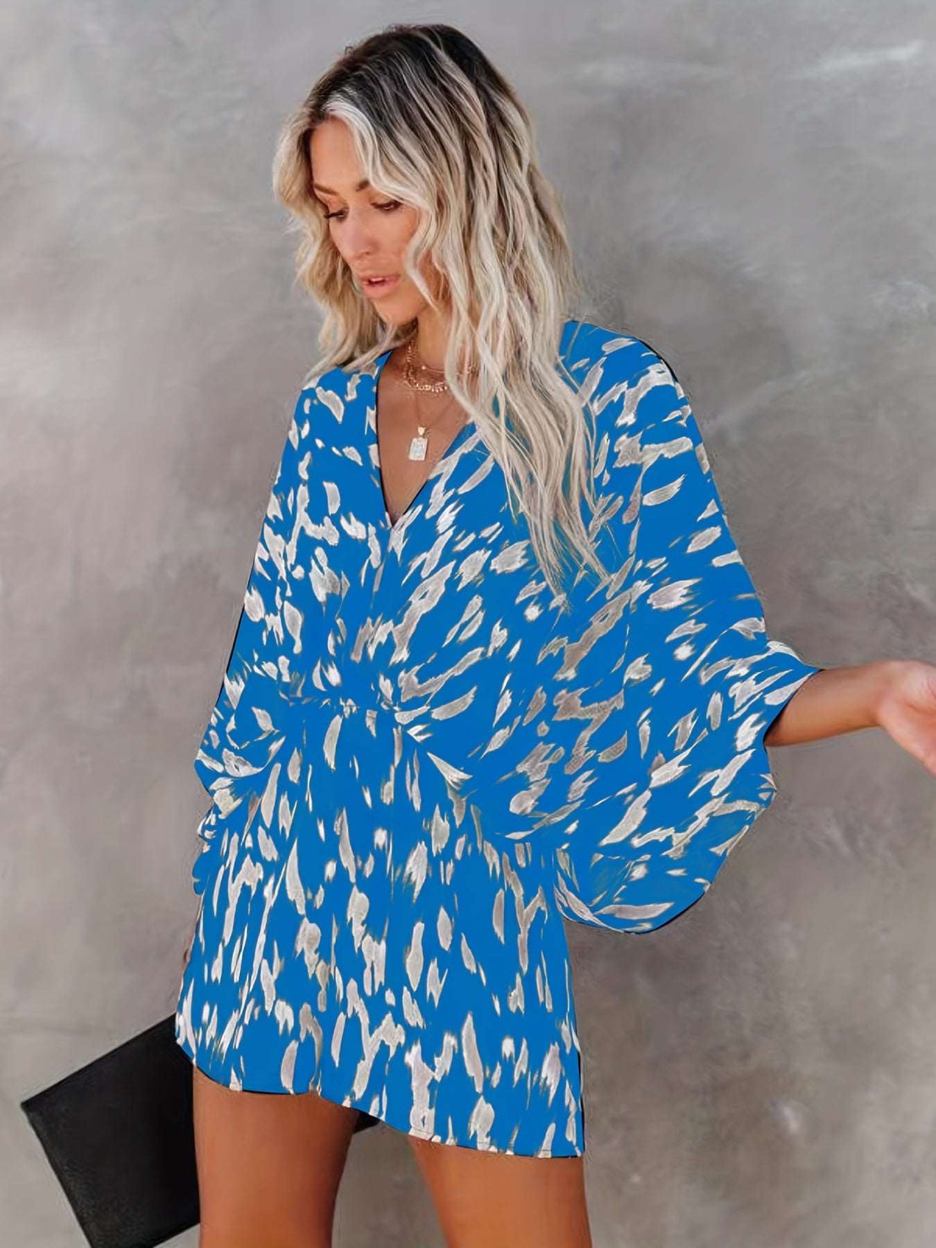 Leopard Print Romper Jumpsuit V Neck Elastic Waist Romper Women's Clothing