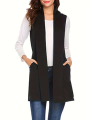 Solid Sleeveless Vest Casual Open Front Versatile Vest