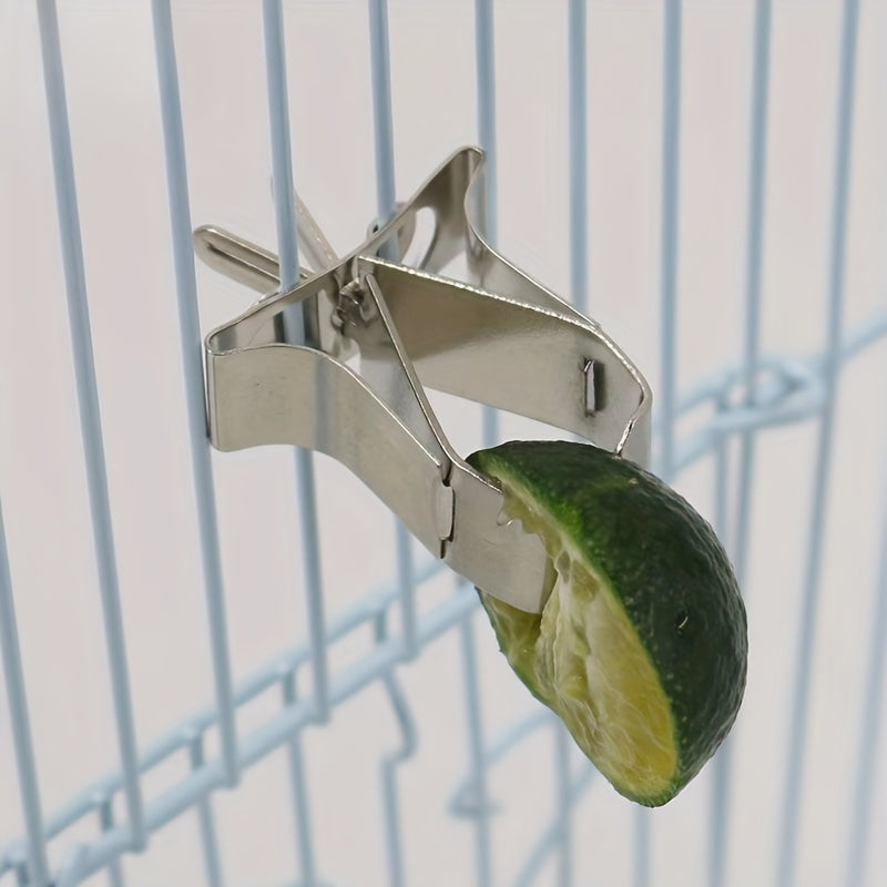 2pcs Bird Cage Food Fruit Vegetable Clips Stainless Steel Bird Feeder Device