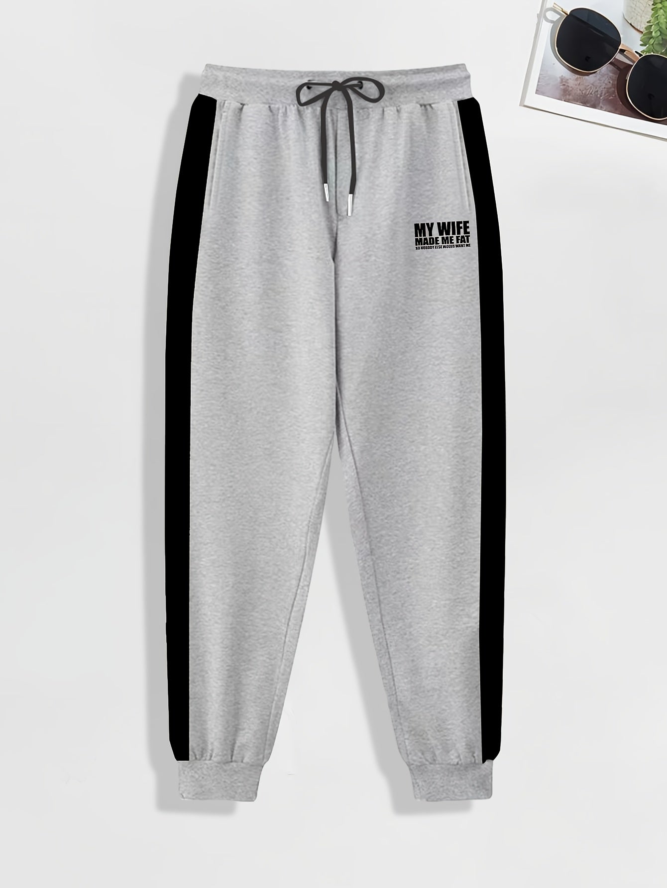 Funny Saying Pattern Print Men's Pants Drawstring Comfy Active Stretch Trousers