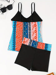 Striped Print V Neck Spaghetti Straps Tankini Swimsuit