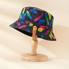 Unisex Sunshade Bucket Hat w/ Colorful Feather Double sided Sun Hat