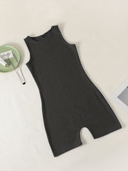 Solid Crew Neck Romper Sleeveless Jumpsuit Casual