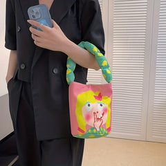 Girls Canvas Shoulder Bag Magnetic Button Handbag